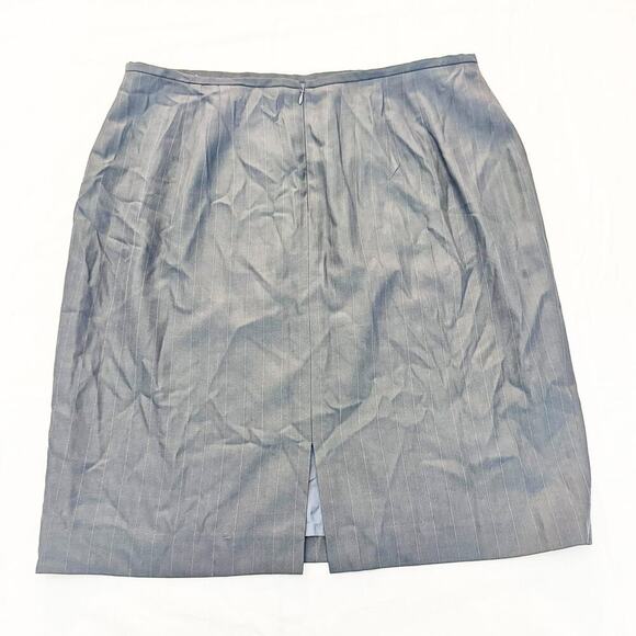 Lafayette 148 Wool Silk Gray Pinstripe Pencil Wool Silk Patterned Skirt Size 16 - Picture 2 of 5